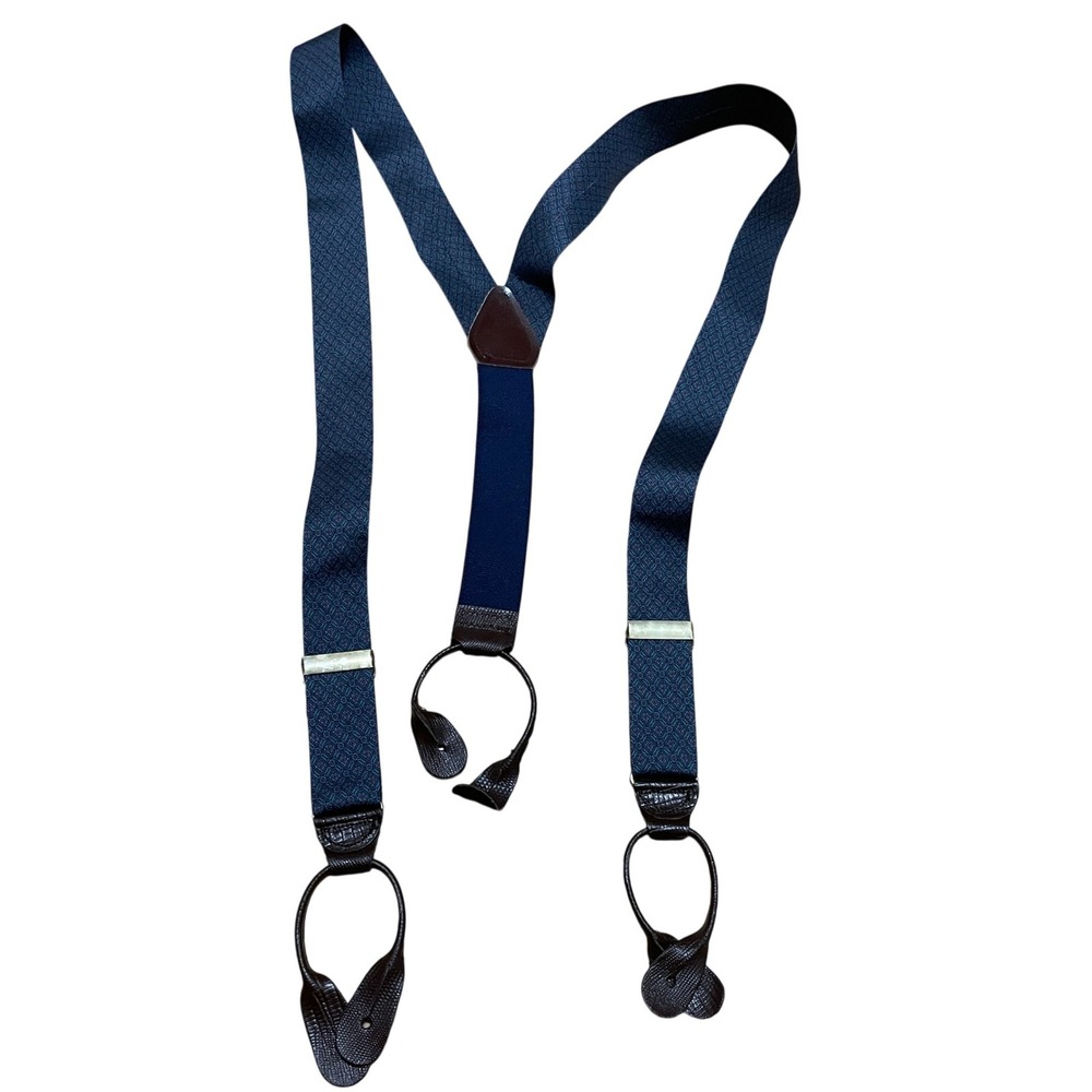 Vintage Men's‎ Navy Blue Patterned Adjustable Suspenders Braces Button Tabs